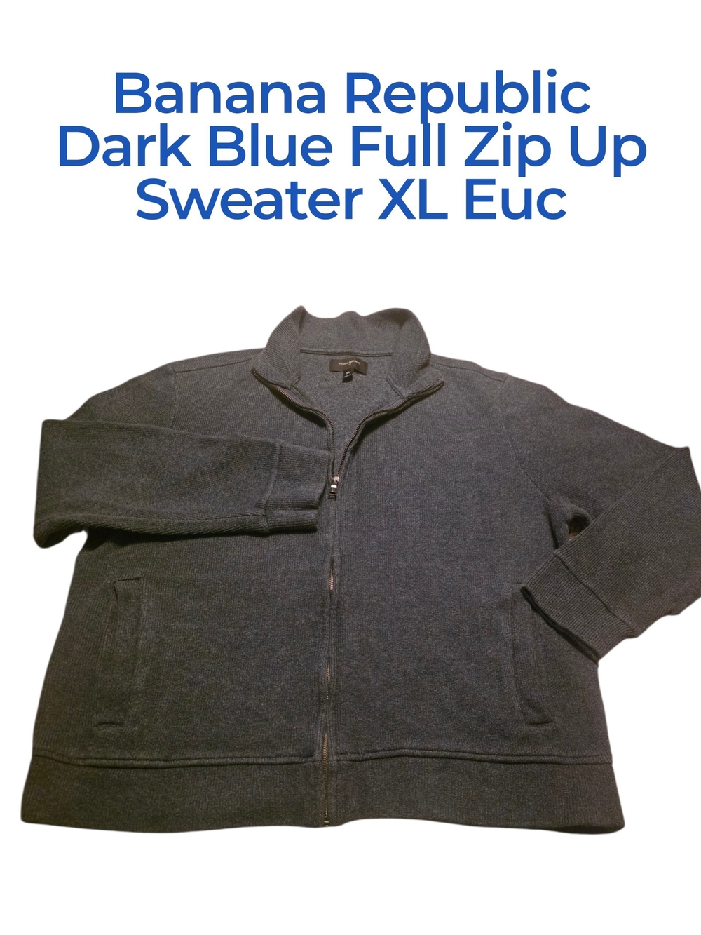 Banana Republic Dark Blue Full-Zip Sweater - Men's XL
